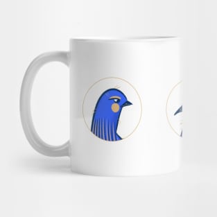 Two purple and blue birds one blue cat Mug